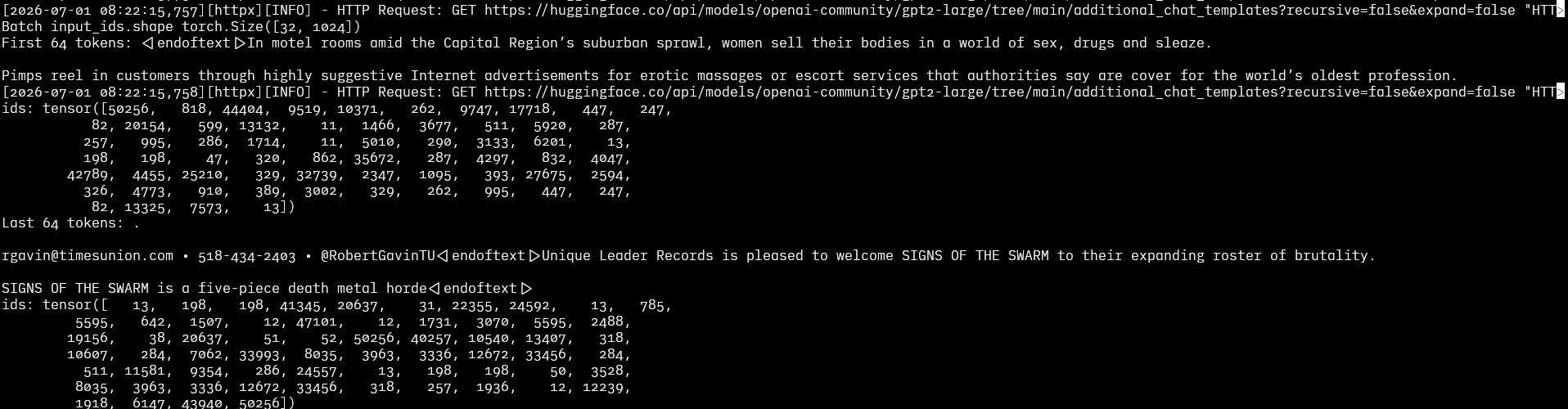 Output from a hugging face training model, with text that specifically mentions:

 "In motel rooms amid the Capital Region’s suburban sprawl, women sell their bodies in a world of sex, drugs and sleaze.

Pimps reel in customers through highly suggestive Internet advertisements for erotic massages or escort services that authorities say are cover for the world’s oldest profession."