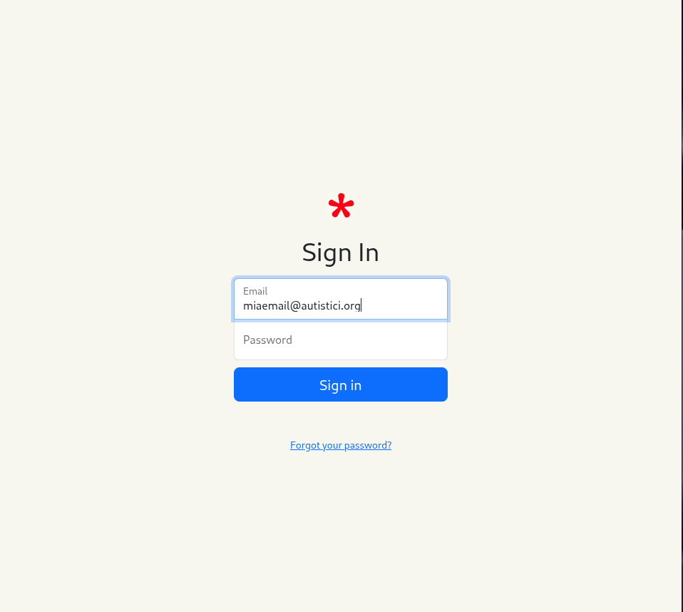 red asterisk and login form: name password, imageof the login page of accounts.inventati.org